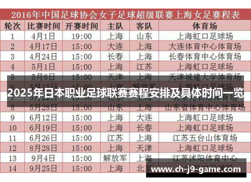 2025年日本职业足球联赛赛程安排及具体时间一览